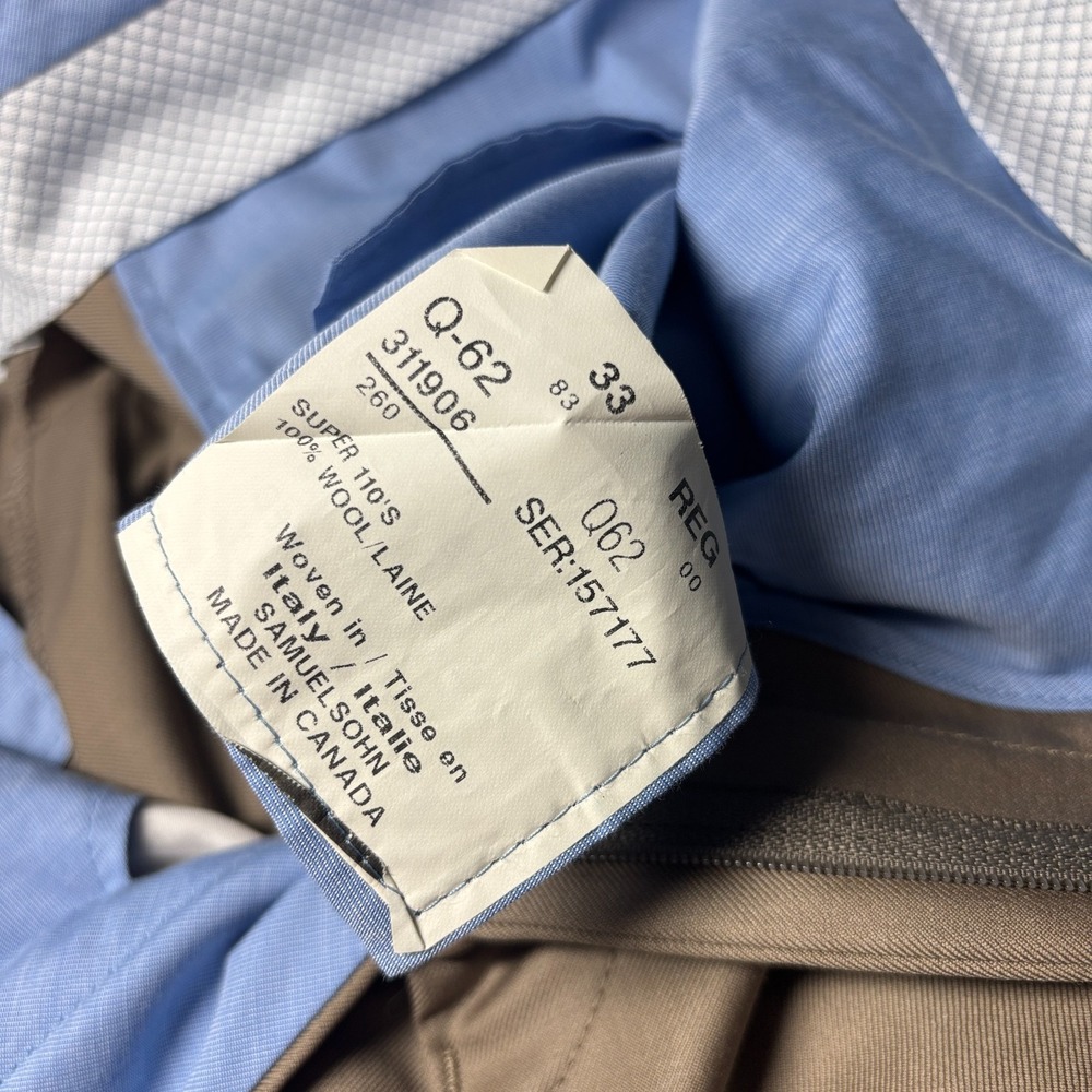 Samuelsohn Pants Men 33x33 Taupe Super 110's Wool Flat Front Cuffed Hem Zip-Fly‎ - Picture 4 of 9